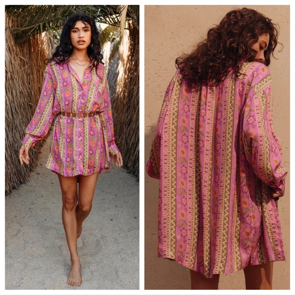 Free People x Spell Goldie Shirt Dress Desert Rose